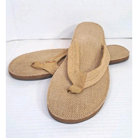 Men’s Rainbow Sandals XXXL 13.5-15 Hemp Brown Wide Strap Single Layer Flip Flops - Picture 4 of 8